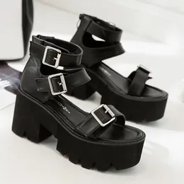 Dress Shoes 2024Ankle Strap Summer Fashion Women Sandals Open Toe Platform High Thick Heels Female Black Unique Party
