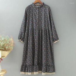 Casual Dresses Vintage Boho Style Floral Print For Women Long Sleeve Ruffled Loose Beach Holiday Dress Vestidos