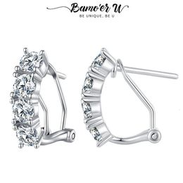 U 1CT Ear Clips 4 Stone Line 925 Sterling Silver VVS1 EX Hoop Earrings Valentines Day Luxurious Jewellery Gift 240112