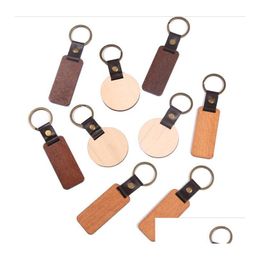 Keychains & Lanyards Leather Beech Wood Carving Keychains Diy Engraved Keychain Key Rings For Birthday Or Anniversary Gift Drop Deliv Dhsne