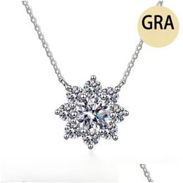 Stylish 925 Sterling Sier 1 Ct Moissanite Sunflower Pendant Clavicle Chain Necklace Women Fashion Jewellery For Wedding Drop Delivery Dh0Pc