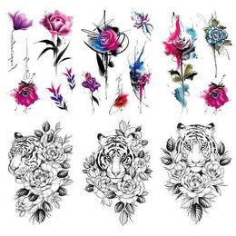 Plain flower tiger large pattern half arm simulation Colour Watercolour rose sexy waterproof tattoo sticker