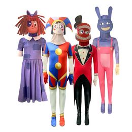 Fantasia de cosplay de circo digital, fantasia para adultos e crianças, palhaço pomni, macacão, roupas de festa de halloween, body