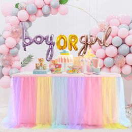 183X77CM Rainbow Tulle Table Skirt Colour Skirting for Unicorn Theme Decoration Party Birthday Baby Shower Gender Reveal 240112