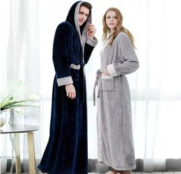 Men039s Sleepwear Men Winter Plus Size Thicken Warm Flannel Hooded Bathrobe Extra Long Coral Fleece Bath Robe Night Dressing Go3021615