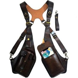 2 Colours Shoulder Harness Bag Case Wallet Underarm Steampunk for Bike Motorcycle Brown Adjustable Straps 240112