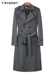 Super long windbreaker mensBritish trench coatdouble-breasted mid-gray long dress spring and autumn over knee fashion thi 240112