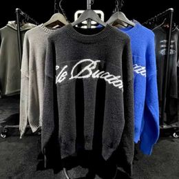 Men's Hoodies Sweatshirts Y2K 2023 Cole Buxton 1 1 Simple Letter Jacquard Round Neck Sweater Pullover Blue Black S-XL T240113