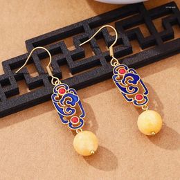 Dangle Earrings Chinese Style 925 Silver Cloisonne Auspicious Clouds Amber Beads Hook For Women Classics Accessories Chinoiserie Gift