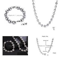 Chains 836039039 Hip Hop Width 11Mm Stainless Steel Sier Coffee Beans Link Chain Necklace Bracelet 316L For Men 5750794 Drop Delivery Dho16