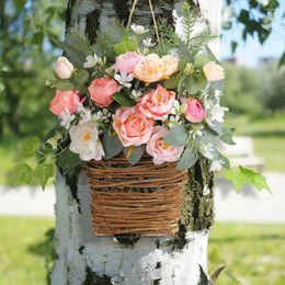 Decorative Flowers Artificial Flower Basket Realistic Hanging With Lanyard Vibrant Colour Simulation Rose Peony For 3