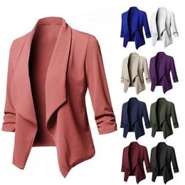 Blazers Women Cardigan Coat Slim Fit Long Sleeve Female Jackets Ruched Asymmetrical Casual Business Outwear Solid Autumn Winter 240112