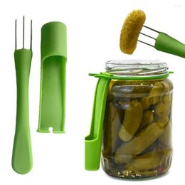 Forks 2 Pack Pickle Fork Set Easy Jar Access Stainless Steel Rust-proof Silicone Canning Ring Grabber Tool Dining Supplies