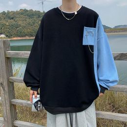 Men's T Shirts Spring Spliced O Neck Long Sleeve Men Shirt With Chain All-match Fashion Casual Hit Colour Oversize Pullover Hip Hop