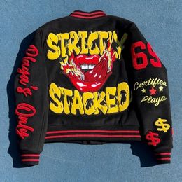 Bomber Jacket Y2K Hip Hop Cartoon Letter Embroidery Pattern Oversized Winter Jacket Men and Women Punk Rock Goth Streetwear 240112