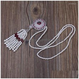 Pendant Necklaces Boho Bohemia White Pearl Beaded Tassel With Siery Wine Red Dark Blue Cz Crystal Charm Beads Chain Women Necklace Dr Dhozm