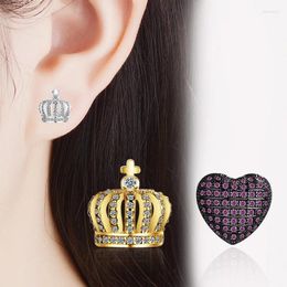 Stud Earrings Love Heart-shaped Crown Female Simple And Cute Student Fairy Temperament Princess Inlaid Zircon