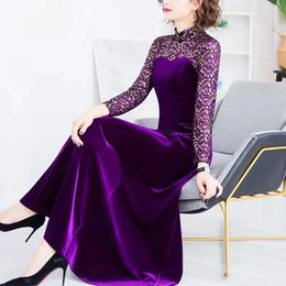 Casual Dresses Fashion Middle-aged Mother Golden Velvet Dress Women 2024 Autumn Temperament Slim Elegant Party Female Vestid