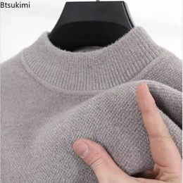 Mens Cashmere Sweater Warm Thickened Winter Casual Solid Knitted Pullovers Mock Neck Thicker Fleece for Men 240113