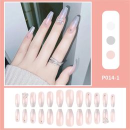 False Nails Press On Long Coffin Acrylic Powder Blusher Love Rhinestone Butterfly Glitter Gradual Wearing Nail Patch