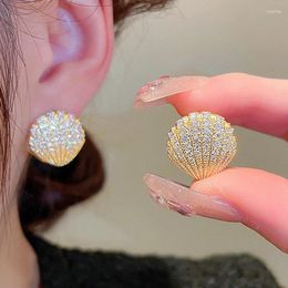 Hoop Earrings Huitan Bling Shell-shaped For Women Ear Piercing Novel Girls Wedding Party Exquisite Gift Trendy Jewellery