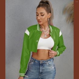 Women's Jackets Sexy Crop Top Leather Jacket For Women Solid Single-breasted Long Sleeves Short Coat Fall Winter Casual Stand Collar PU
