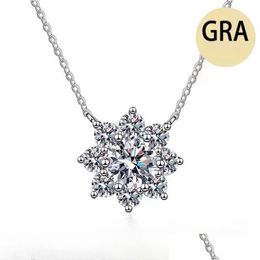 Chains Stylish 925 Sterling Sier 1 Ct Moissanite Sunflower Pendant Clavicle Chain Necklace Women Fashion Jewellery For Wedding Drop Deli Otd9K