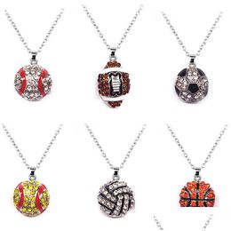 Party Decoration Sports Necklace Party Decoration Promotion Softball Baseball Football Sport Necklaces Rhinestone Crystal Drop Deliver Dh2Ai