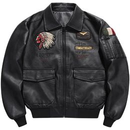 Autumn Winter Men Motorcycle Leather Jacket Lapel Vintage Embroidery Locomotive Jackets PU Biker Coat Streetwear Male 240112