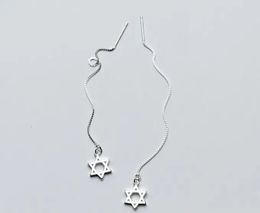 100% Real. 925 Sterling Silver Fine Jewelry Star of David Magen Hebrew Shield Threader Dangle earrings LONG gtle1831 240113