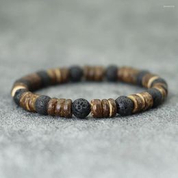 Strand Vintage Mens Natural Coconut Bead Bracelet Handmade Braslet Lava Tiger Eyes Howlite Stone Braclet Meditation Jewellery