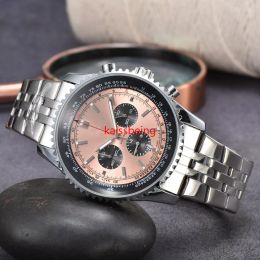 23a luxo masculino liga de couro pulseira de aço sólido seis agulha multi-função relógio de quartzo com função calendário negócios lazer lei