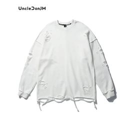 Boys Sweatshirts Pure Color Simple Ripped Sweatshirt Men High Street Fashion Couple Clothes 240112