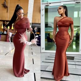 Brown Bridesmaid Dresses Mermaid One Shoulder Tulle Elastic Satin Maid Of Honor Dresses Simple Style Elegant Wedding Guests Gowns BR026