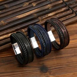 Charm Bracelets Jiayiqi Multilayer PU Leather Bracelet With Mental Clasp Magnet Black Punk Men's Bangle Jewelry