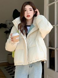 Women's Trench Coats Jmprs Preppy Style Thick Winter Parkas Women Korean Sweet Patchwork Puffy Coat Fashion Long Sleeve Simple Cotton Down