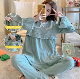 100 Cotton Maternity Nursing Sleepwear Loose Breastfeeding Nightwear Clothes for Pregnant Women Pregnancy Pyjamas Lounge Suits LJ2780029