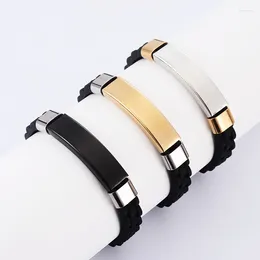 Charm Bracelets 20pcs Stainless Steel Leather Silicone Bangle Tunable For Engrave Metal Plate Bracelet Mirror Polished Punk Hip Hop
