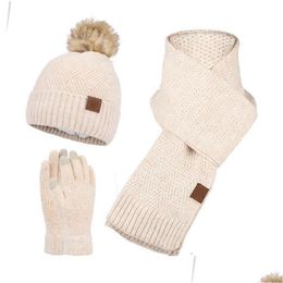 Hats Scarves Gloves Sets Hats Scarves Gloves Sets Design Fashion Winter Knitted Scarf Hat Set Thick Warm Sklies Beanies For Women O Dhc1D