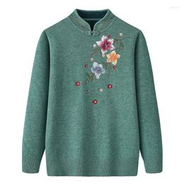 Women's Sweaters Embroidery Grandma Plush Spring Autumn Sweater Long Sleeve Top Middle-aged Mother Pullover Bottom Pull Woman Clothing