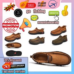 Designer Casual Platform Leather Hiking shoes for men genuine leather oversized loafers casual slip wear-resistant Business Shoes size 38-48