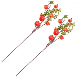 Decorative Flowers 2 Pcs Simulation Pomegranate Fruit Bouquet Decor Fall Stems Berry Picks Fake Iron Wire Decoration Lifelike Vases Home