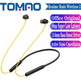 Earphones Official Realme Buds Wireless 2 Eearphone Bluetooth 5.0 Neck Hanging Headset Active Noise Cancellation 8ms Super Low Latency