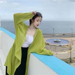 Women's Blouses Summer Long-sleeved Shirt Coat Oversized Korean Sunscreen Clothing Women Long Chiffon Cardigan Shawl Thin Jacket Chic