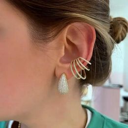 Stud Earrings 18K Gold Plated Micro Pave Bling Cubic Zircon Tear Drop For Women Girl Luxury Wedding Party Chunky Jewelry