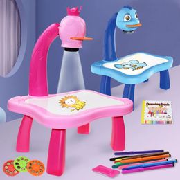 Kids Painting Board Toys Children LED Projector Art Drawing Table Desk Arts Toy Early Educational Learning Tool Toy For Girl 240112