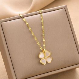 Pendant Necklaces Elegant Four Heart Lucky Clover Stainless Steel For Women Korean Fashion Sexy Female Clavicle Chain Jewellery