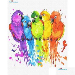 Paintings Paintmake Animal Diy Paint By Numbers Colorf Parrot Oil Canvas Painting Home Room Decoration Art Picture Drop Delivery Dhfpx