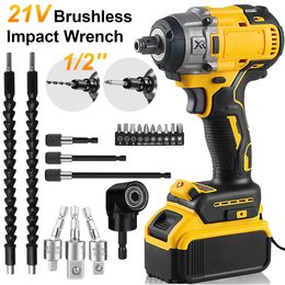 WOZOBUY Cordless Impact Electric Wrench 1/2 Max Torque 236ft lbs 320N.m Brushless-Power Motor Includes LED Work Light 240112