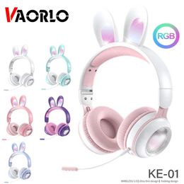 Earphones Rabbit Ear Wireless Headphones Bluetooth 5.0 Earphone Girls Kids Stereo Music Headset With Mic RGB Lights Gamers Birthday Gifts